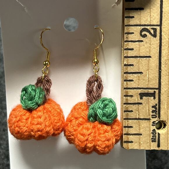 NEW Handmade Crochet Pumpkin Earrings by Elevate Crochet - Picture 4 of 9